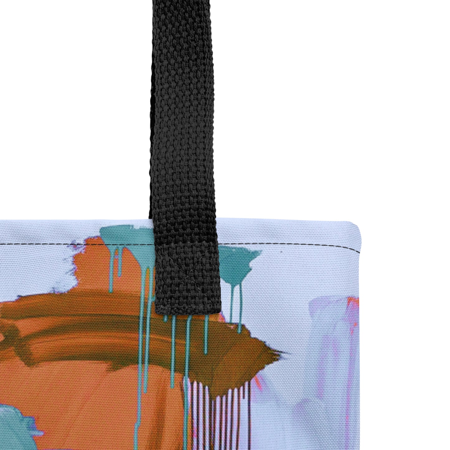 Stylish abstract TASHAU design tote in indigo blue and rustic orange.