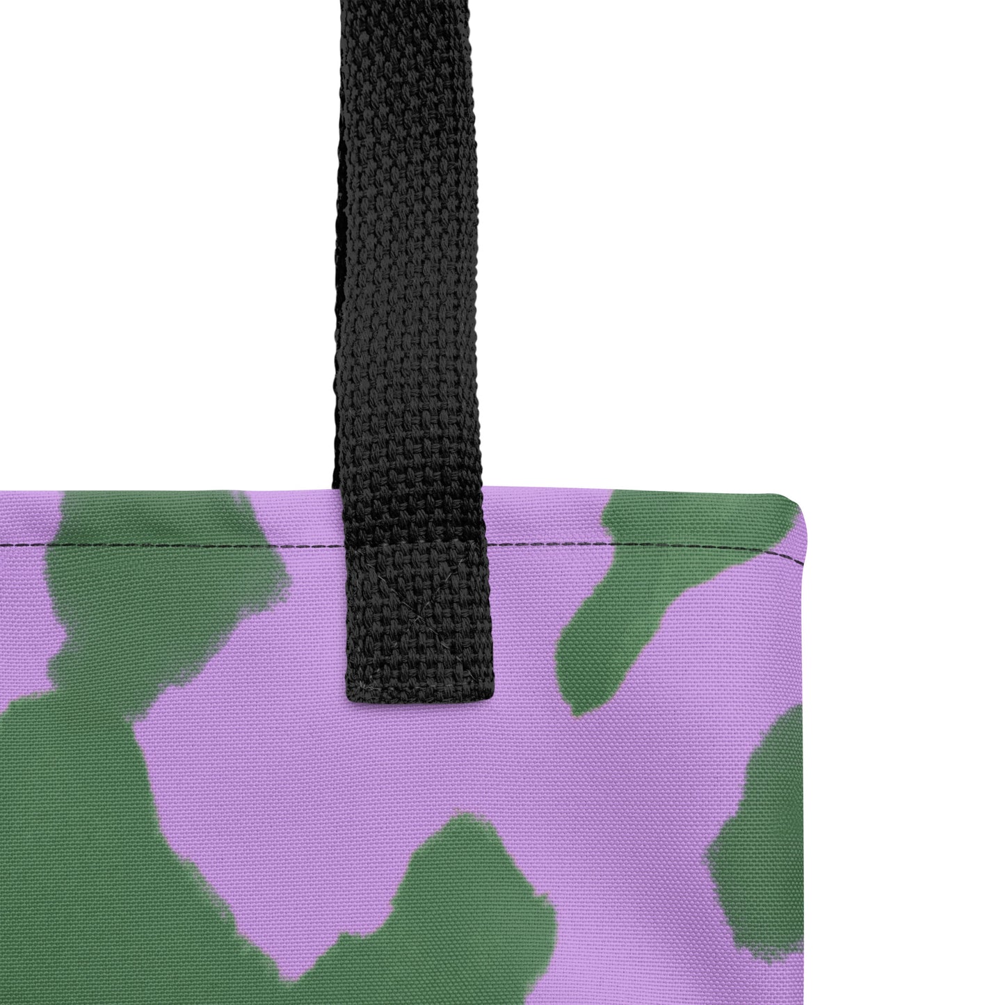 Unique tote bag with mystical purple-green tones, reminiscent of meadows and orchids.