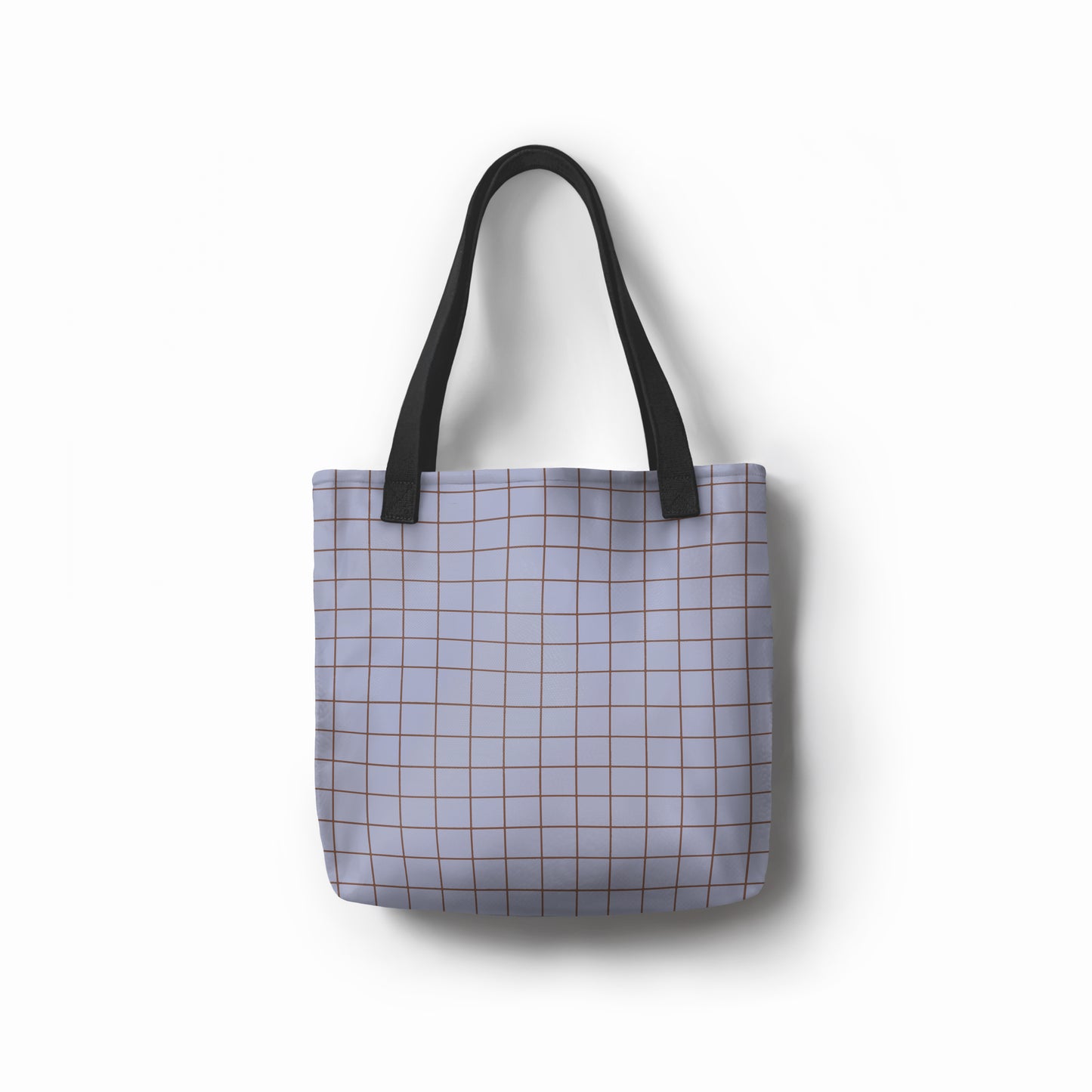 Front view of lilac and blue gridline shopper tote by TASHAU.