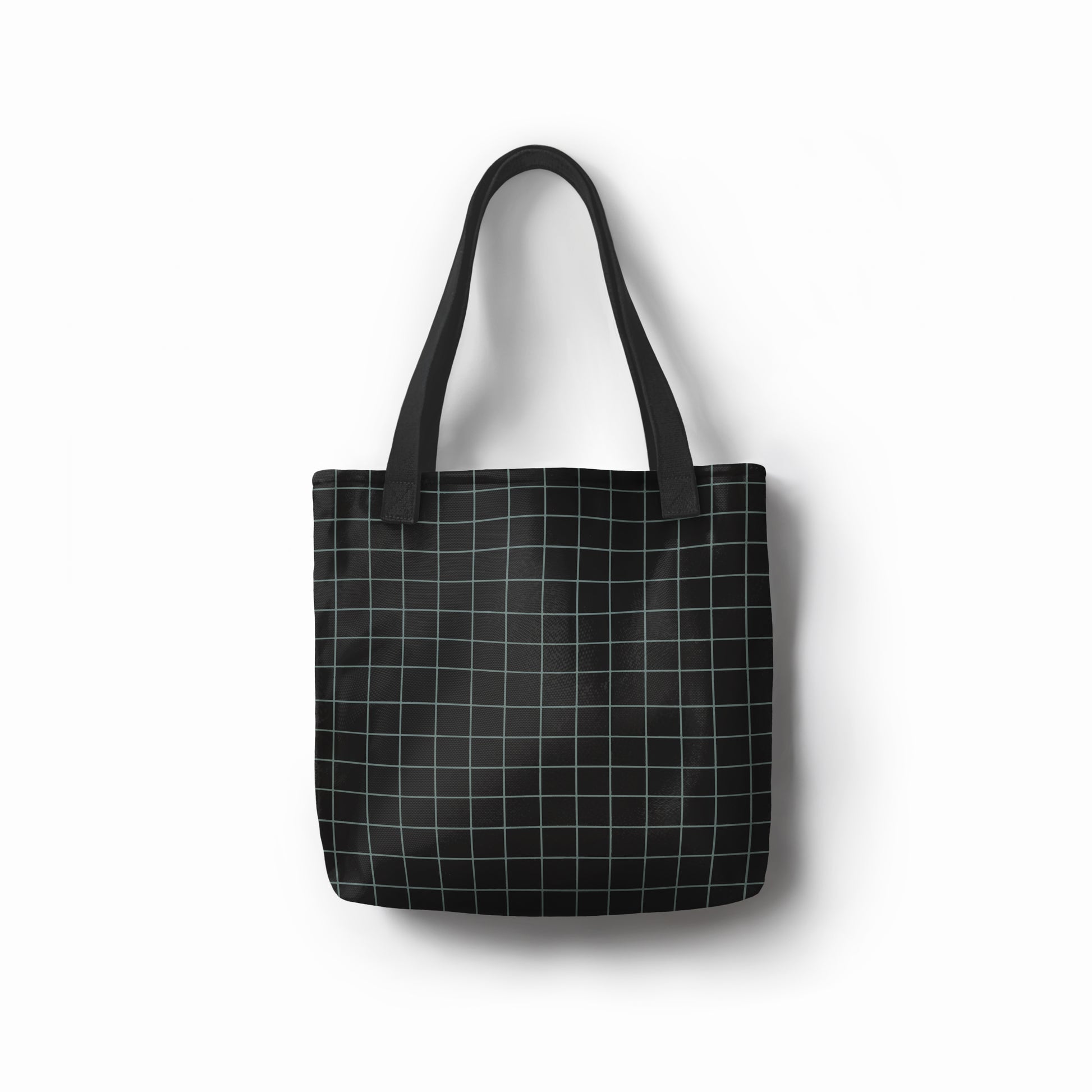 Minimalist black and blue gridline canvas tote bag by TASHAU.
