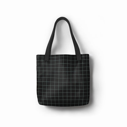 Minimalist black and blue gridline canvas tote bag by TASHAU.