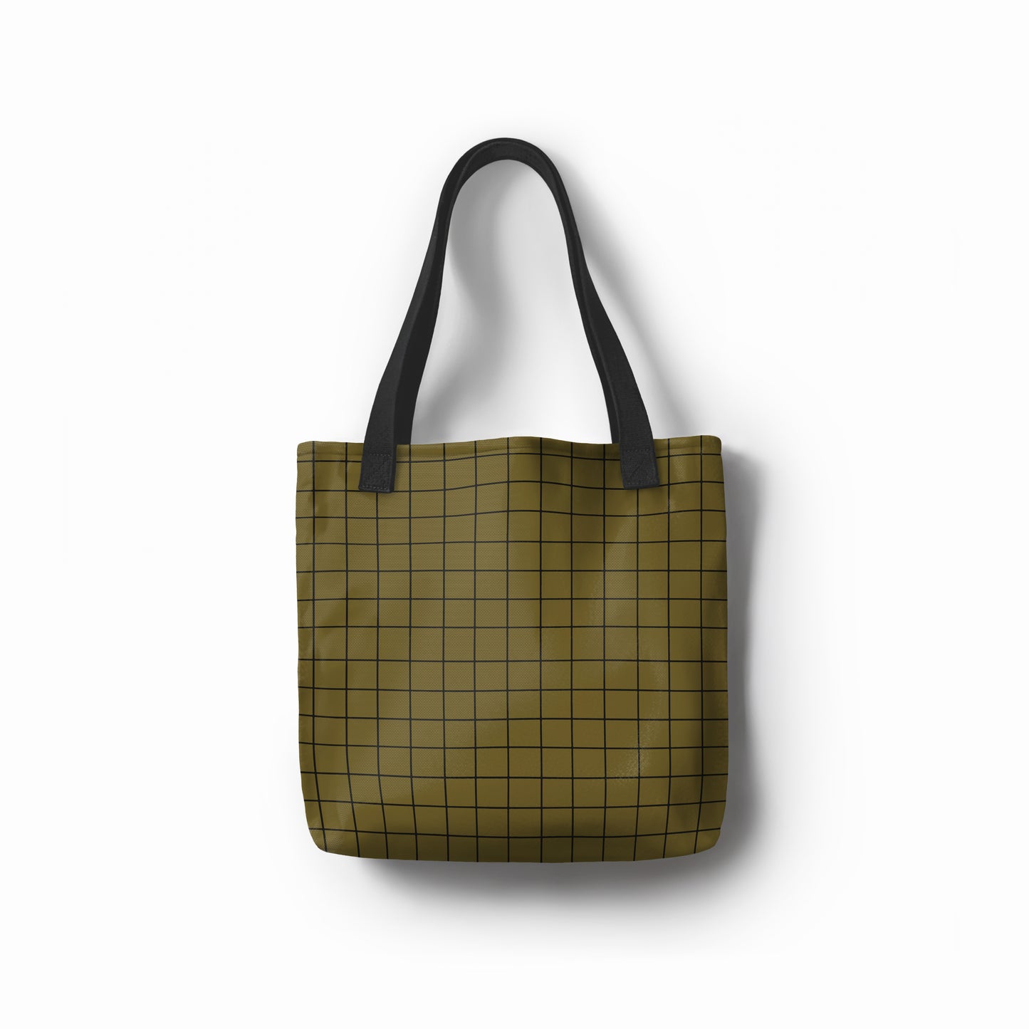 Eco-friendly dark green shopper bag featuring black grid lines by TASHAU.