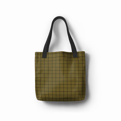 Eco-friendly dark green shopper bag featuring black grid lines by TASHAU.