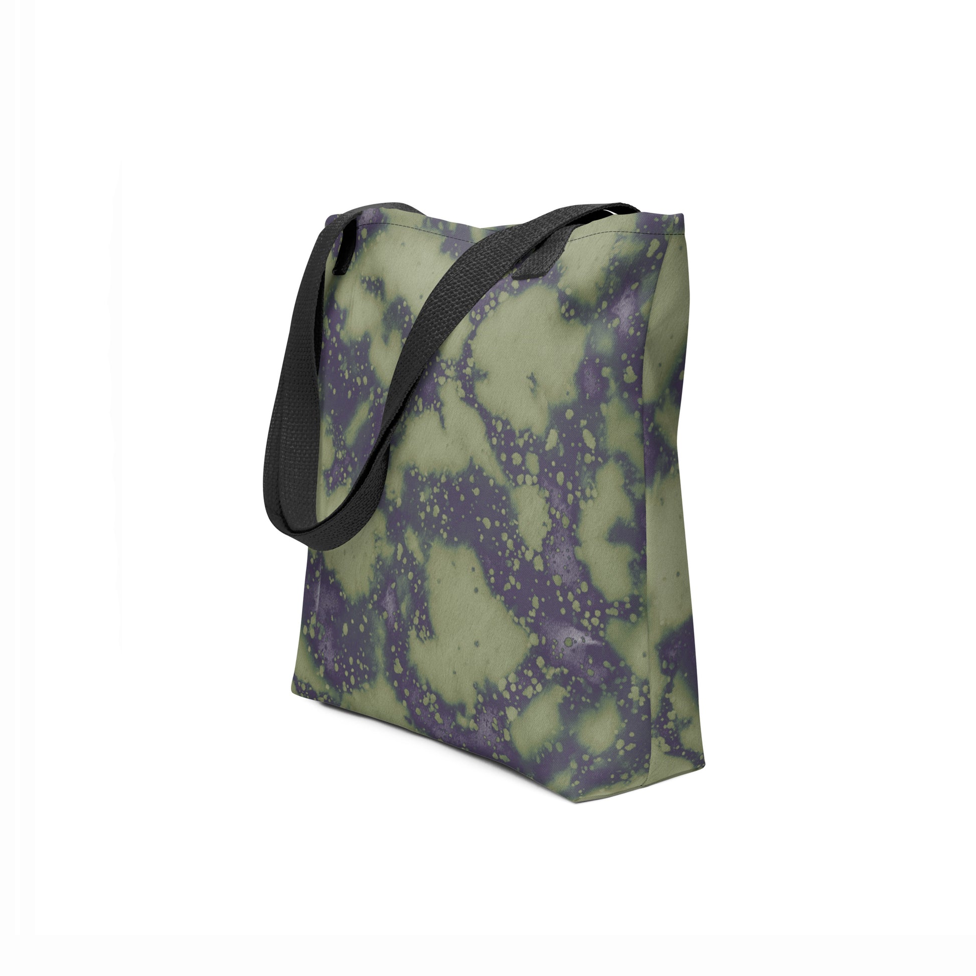 Designer unisex tote bag Verdant Shadow in rustic green and dark blue by TASHAU.