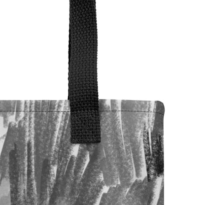 Contemporary abstract tote bag in grey and charcoal for everyday style. Designed by TASHAU.