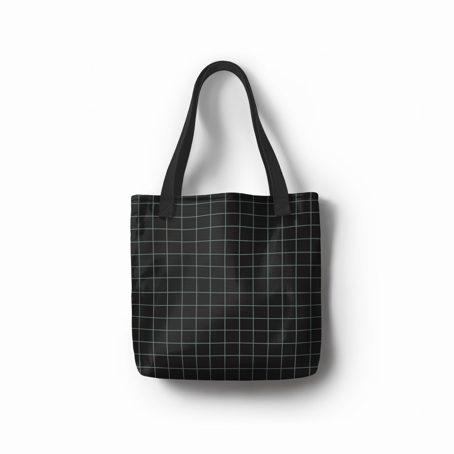 Black tote bag with blue grid lines by TASHAU.
