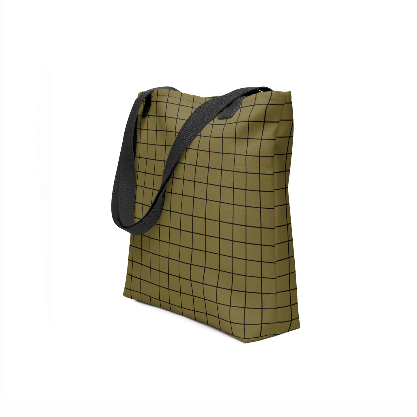 Stylish canvas tote in olive green with subtle black square pattern by TASHAU.