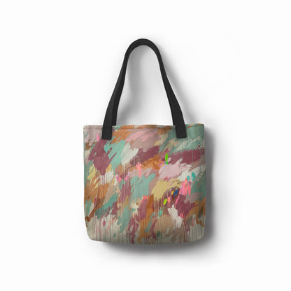 Front view of Cheerful Brush tote bag in mint and brown designed by TASHAU.