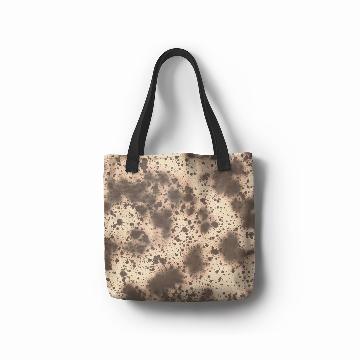 Front view of Winterwood artistic tote bag in sand beige and brown abstract design by TASHAU.