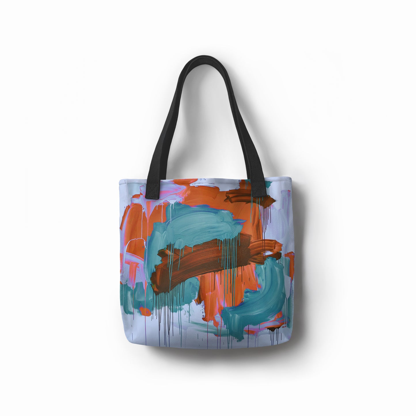 Eco-friendly tote shopper bag with indigo, teal, and sienna tones.