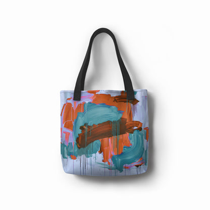Eco-friendly tote shopper bag with indigo, teal, and sienna tones.