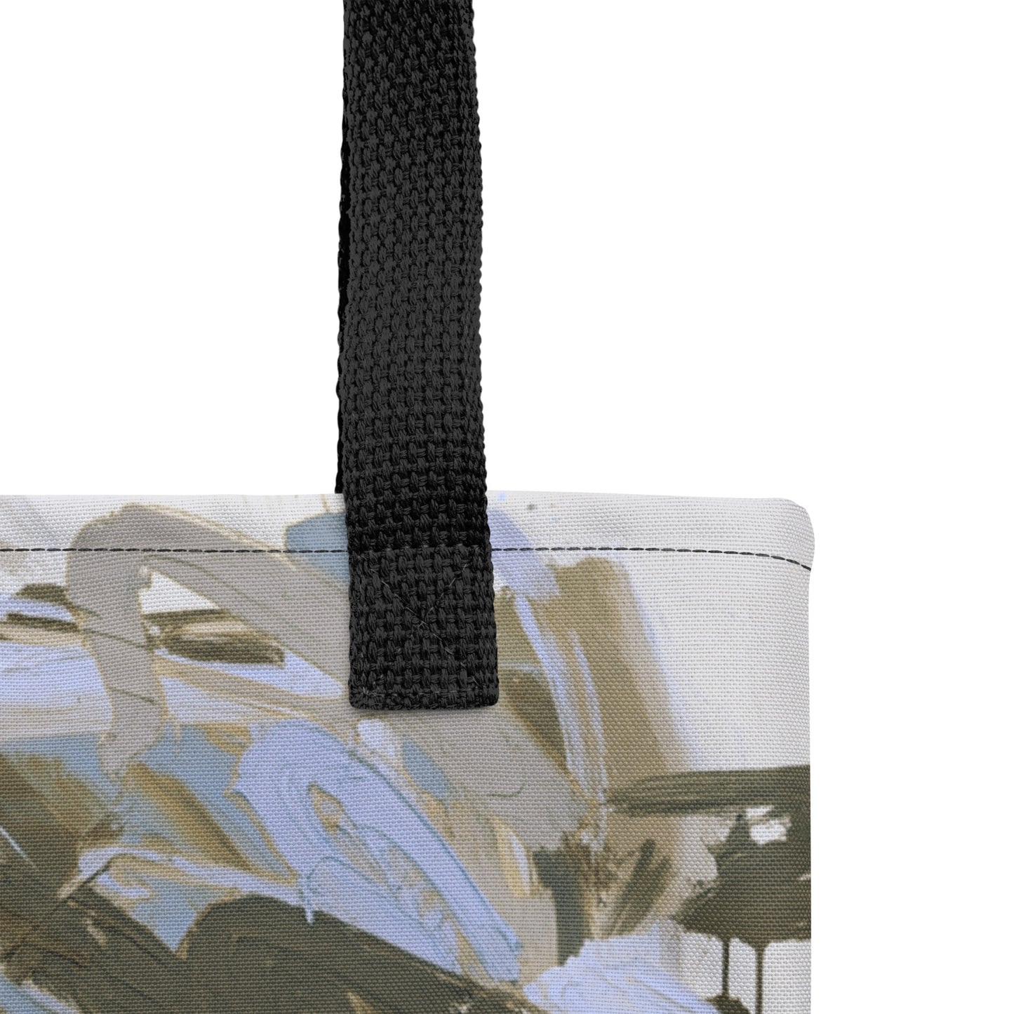 Unique tote bag design inspired by flowing water and polished stones.