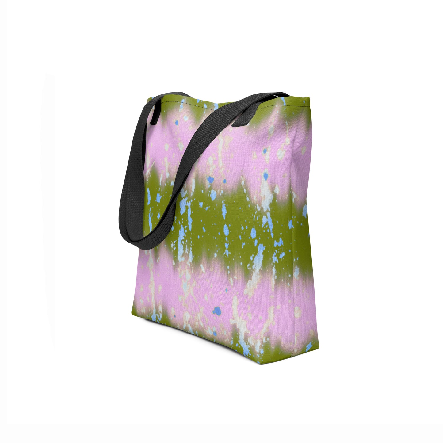 Eco-friendly tote bag in pink and green with soft pastel artistic abstract print by TASHAU.