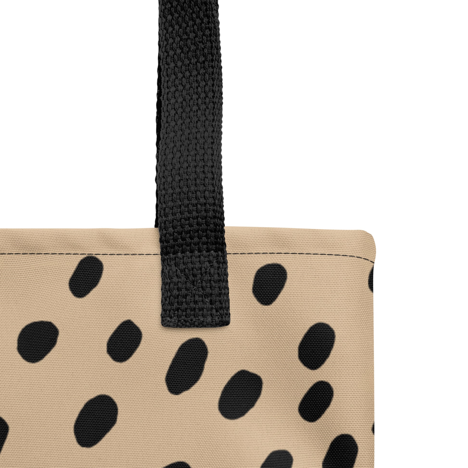 Beige and black polka dot tote –reusable goody bag ideas by TASHAU.