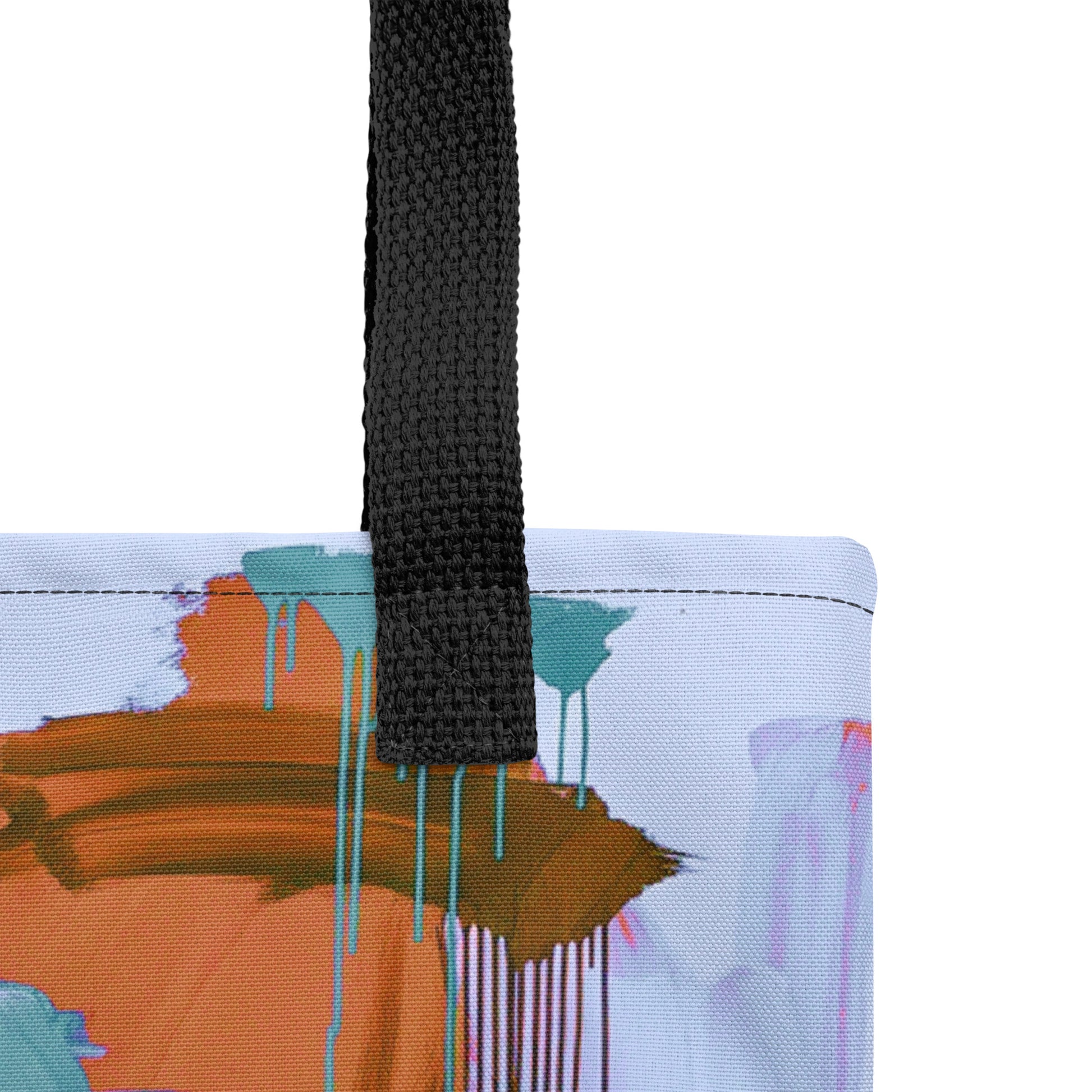 Stylish abstract TASHAU design tote in indigo blue and rustic orange.