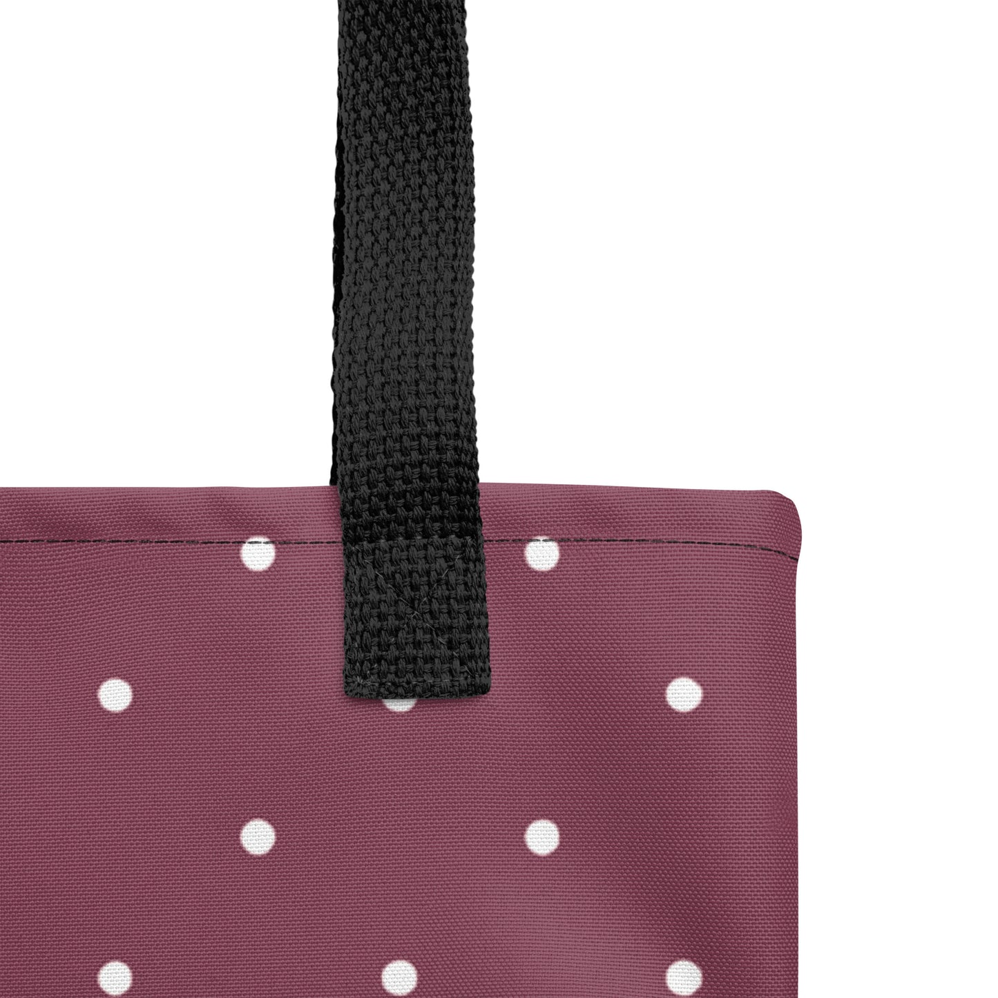 Maroon polka dot shopper bag with retro burgundy style designed by TASHAU.
