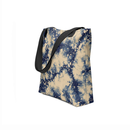 Starry-inspired Desert Nightfall tote – beach tote bag design in navy blue and sandy beige, perfect for vacations, work, or gifting.