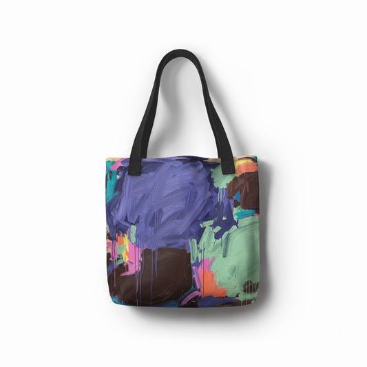 Dragonfly Brush Tote – Front view showing the artistic sage blue pattern.