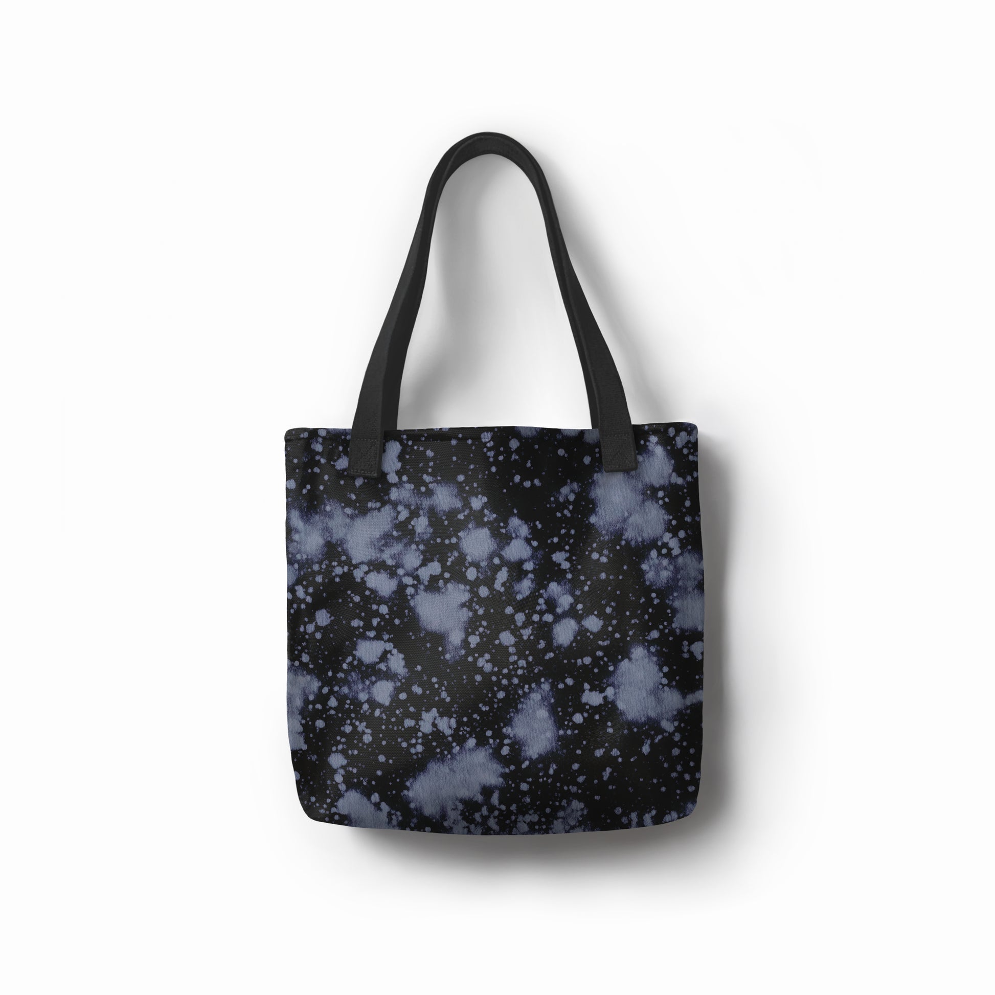 Tashau Eclipse Mist durable tote bag in black and stormy blue artistic design.