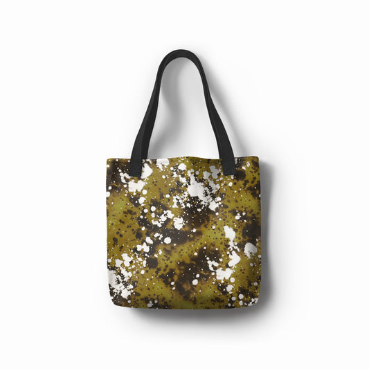 Nature-inspired green and white tote bag with painterly pattern by TASHAU.