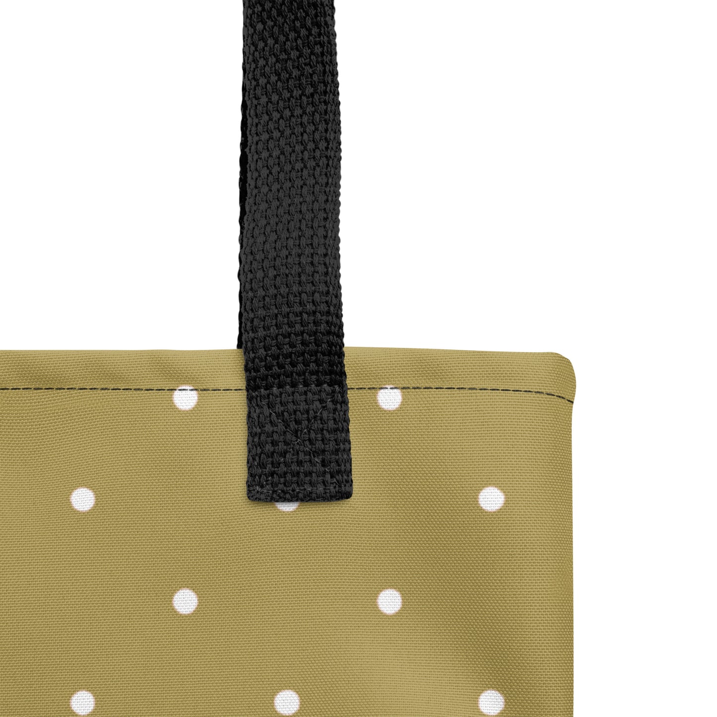 Modern olive mustard shopper tote, versatile and stylish with dotted details.