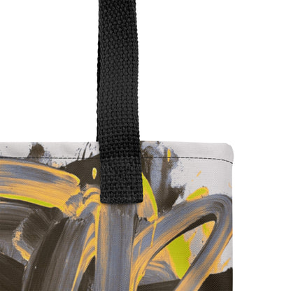 TASHAU stylish yellow and charcoal art tote for everyday carry.