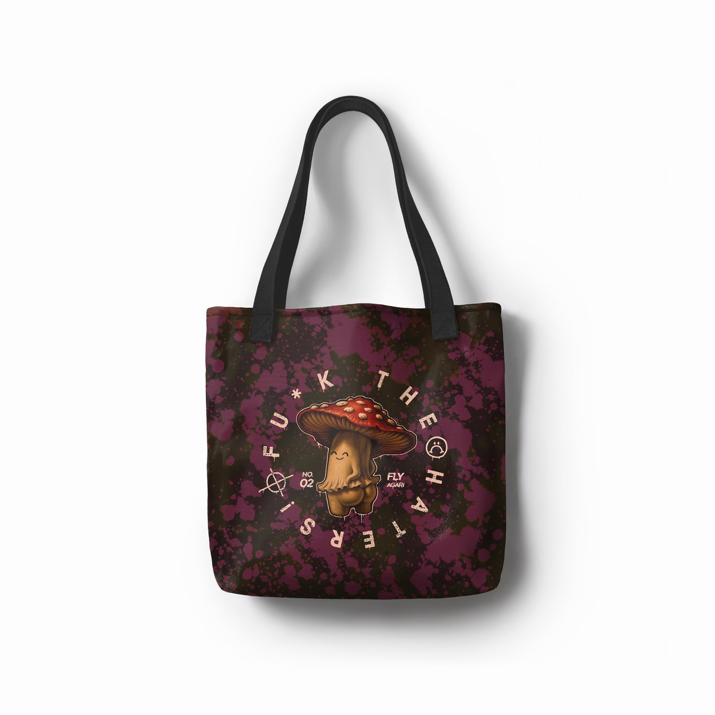 Funny tote bag with sarcastic mushroom design by TASHAU.