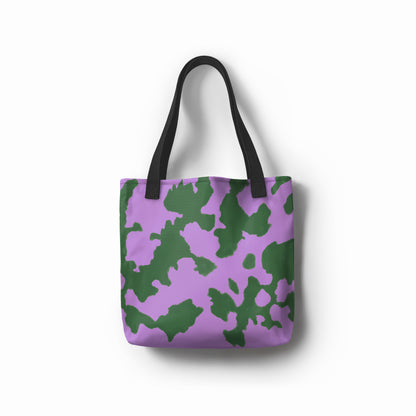 TASHAU Lavender Grove tote bag with rich green and soft lavender tones, inspired by spring gardens.