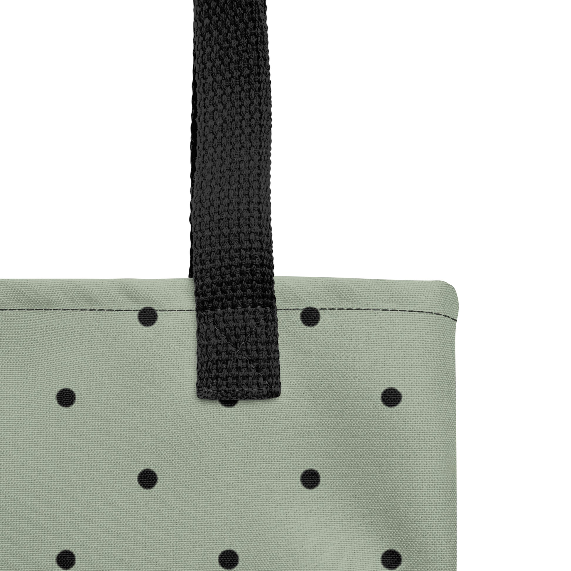 Designer Sage Dots tote with playful black speckled pattern.
