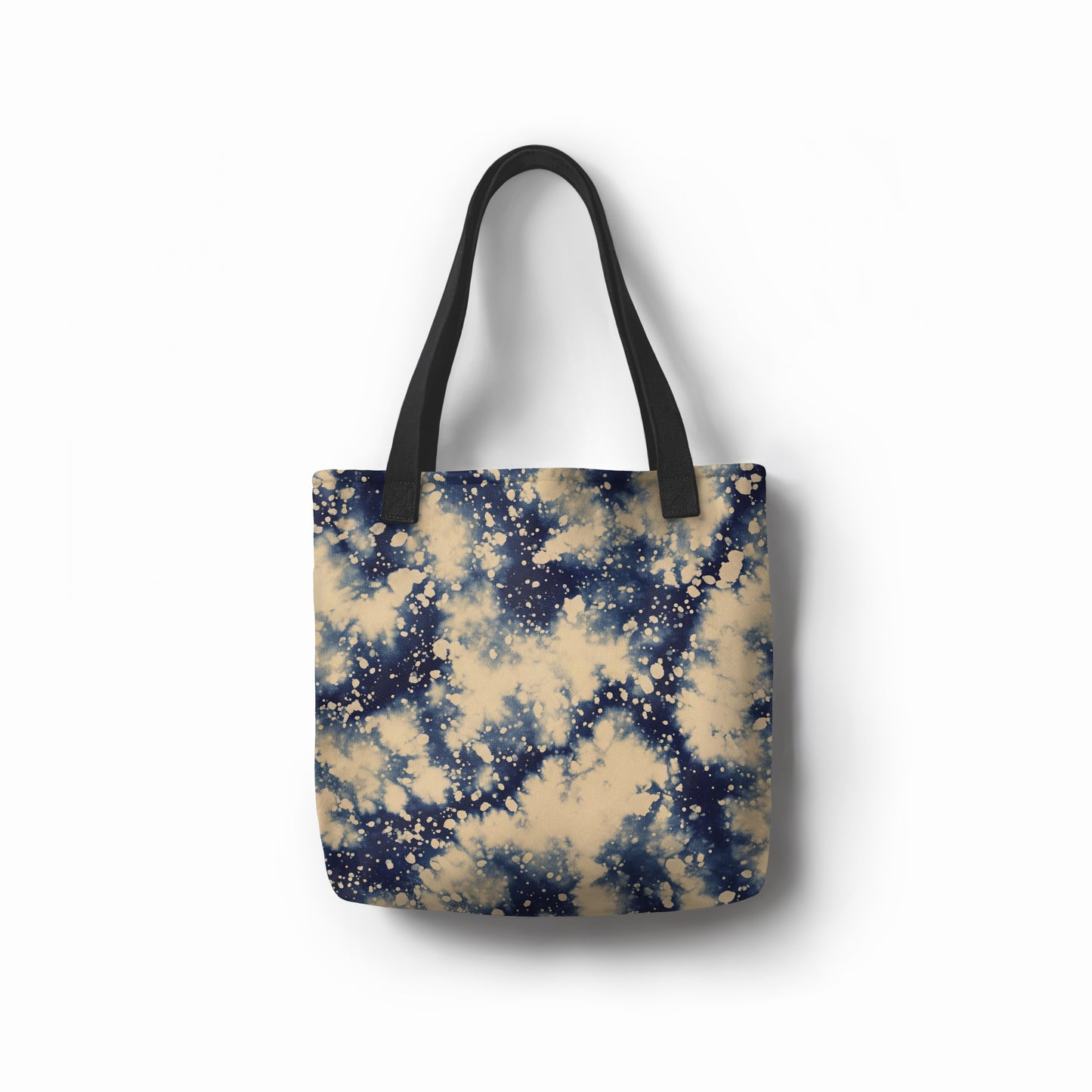 Artistic beach tote bag design in navy blue and beige – Desert Nightfall canvas bag for stylish coastal fashion and eco-friendly shopping.