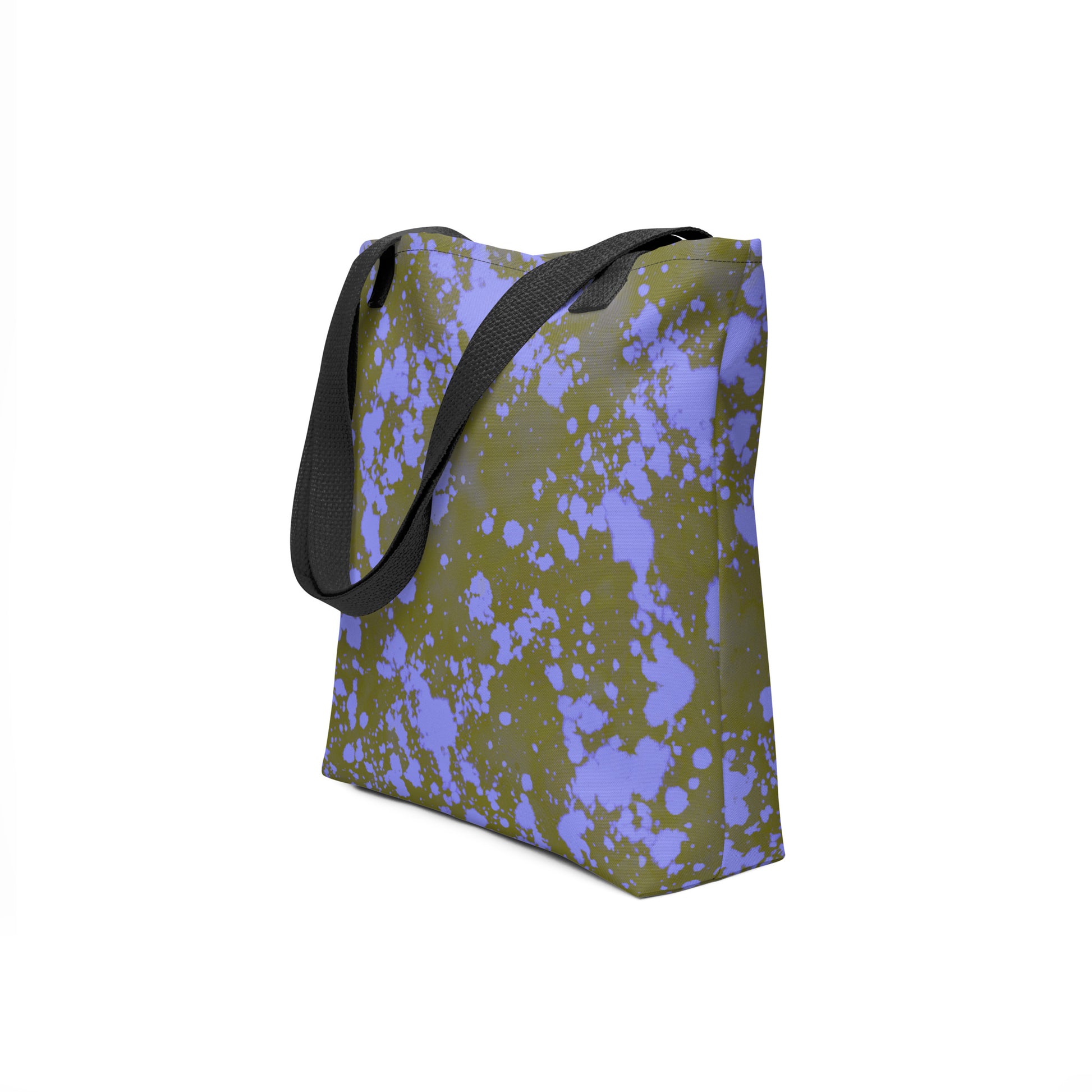 Durable canvas tote bag in olive green with lilac accents designed by TASHAU.