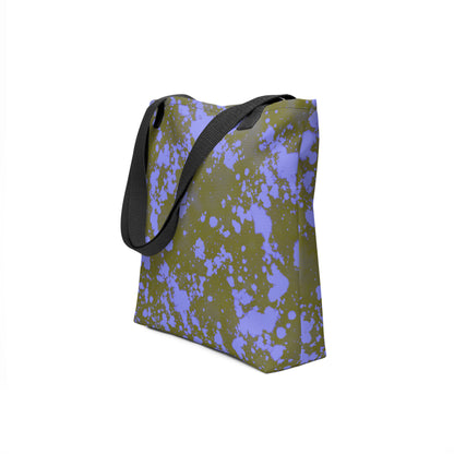 Durable canvas tote bag in olive green with lilac accents designed by TASHAU.