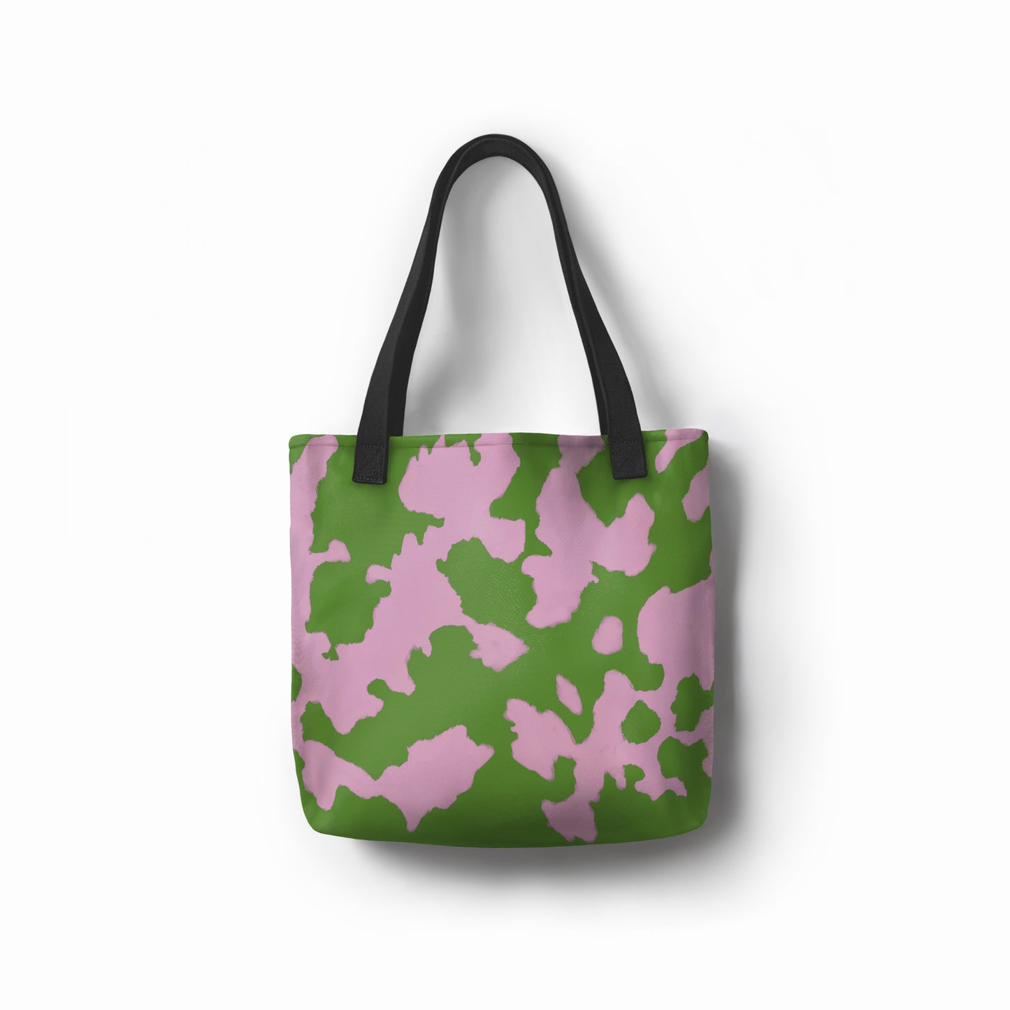 Pink and green artistic tote bag inspired by fresh raspberry and lime colors.