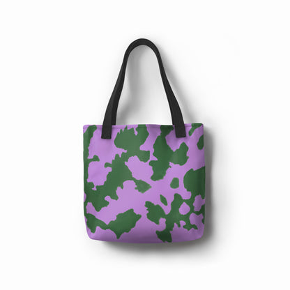 Purple and green tote bag with botanical contrast, Lavender Grove design by TASHAU.