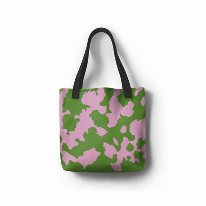 TASHAU Raspberry Lime tote bag in playful pastel green and pink with fruity abstract tones.