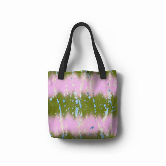 Spring Horizon tote bag in pink and green pastel tones with artistic print design by TASHAU.