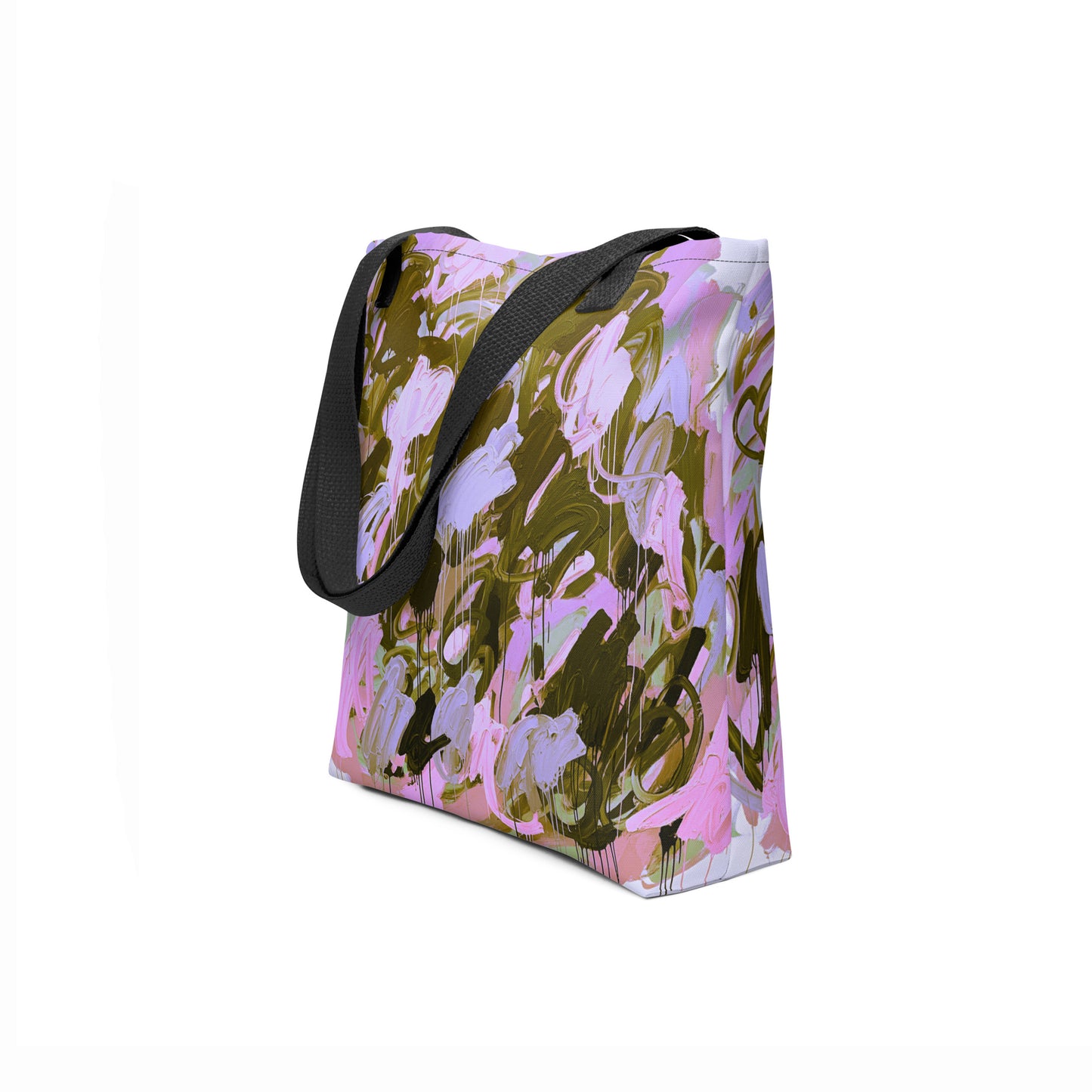 Artistic tote bag in walnut and lilac, blending earthy elegance with spring softness.