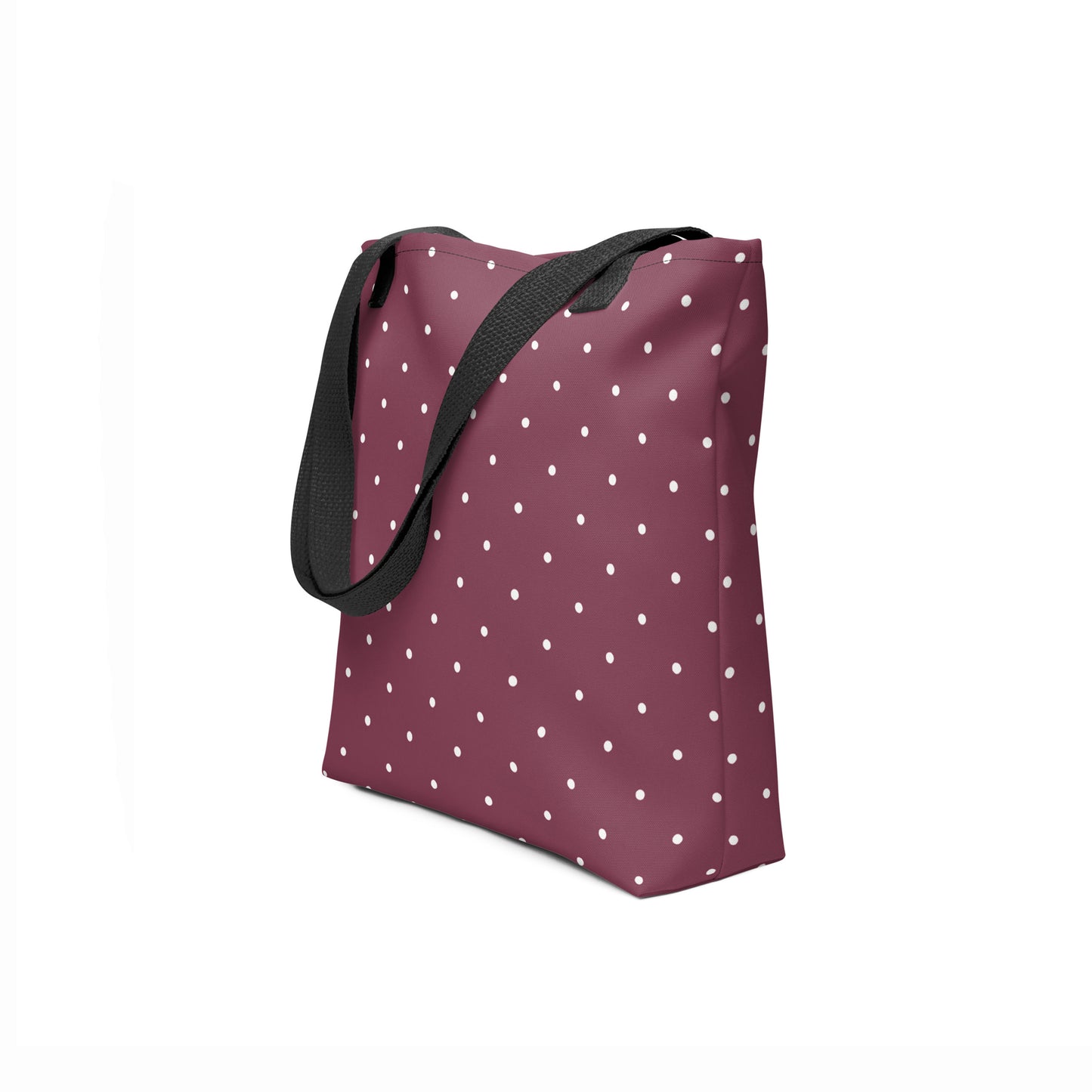 Stylish wine red tote bag with timeless polka dot pattern designed by TASHAU.