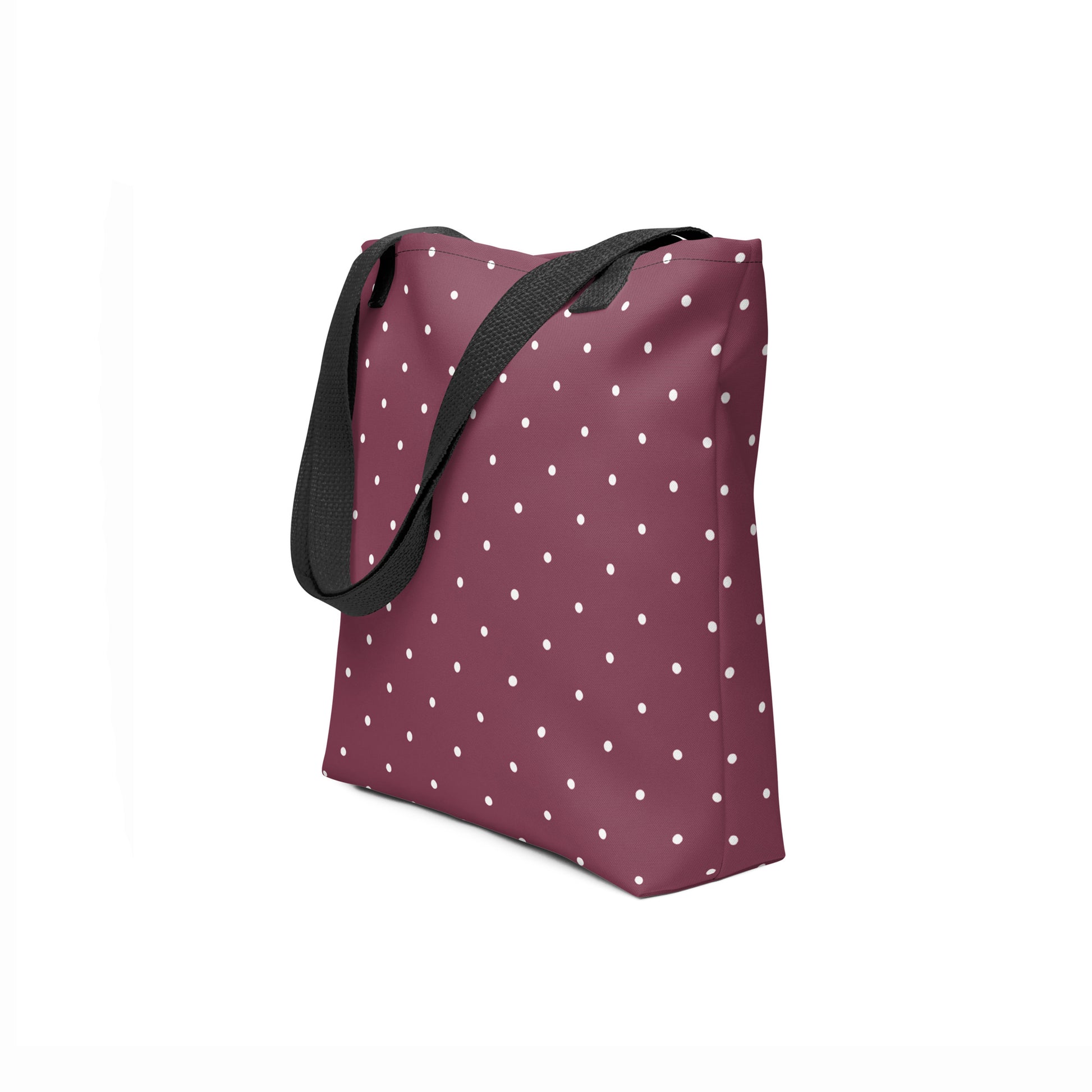 Stylish wine red tote bag with timeless polka dot pattern designed by TASHAU.