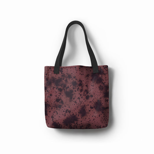 TASHAU Volcanic Dusk tote bag in earthy brown with black artistic splatter – durable eco-friendly canvas shopper.