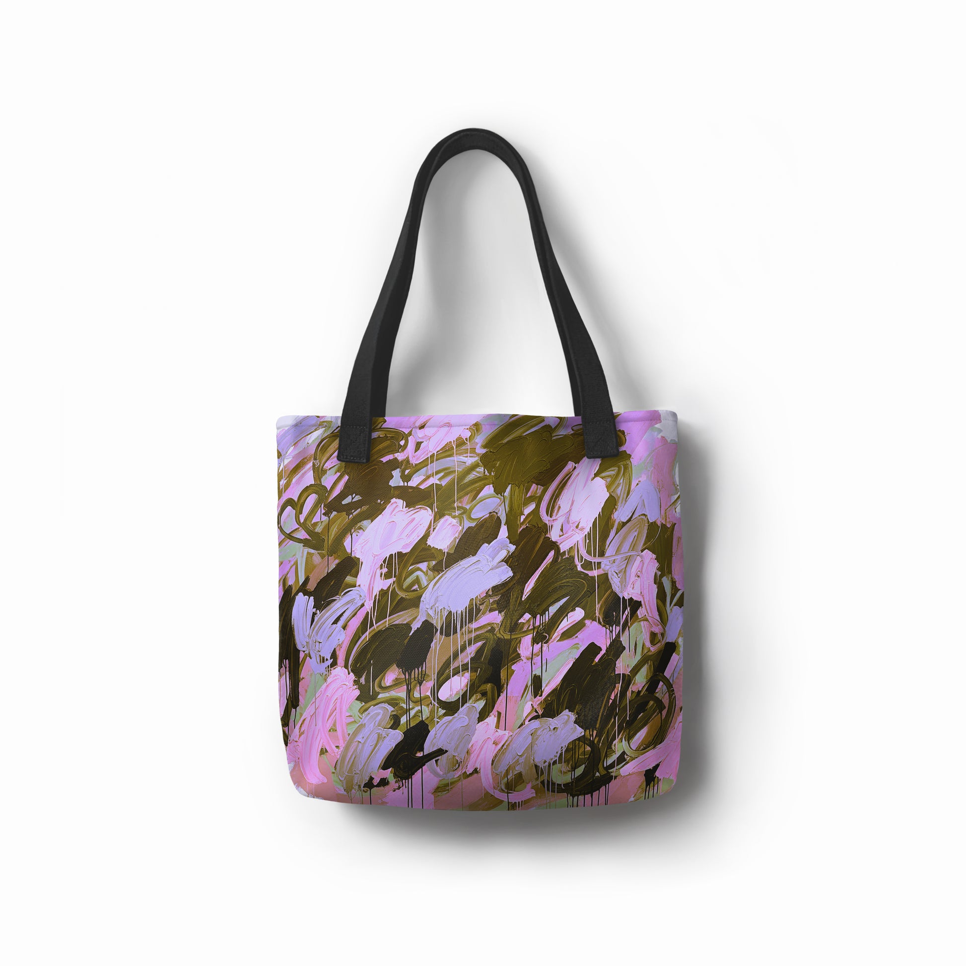 Eco-friendly lilac brown tote bag with blossom-inspired brushstroke accents.