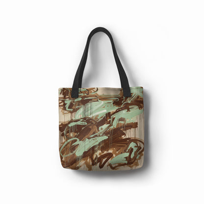 TASHAU Wild Hikes Shopper Bag in brown mint design on a white background.