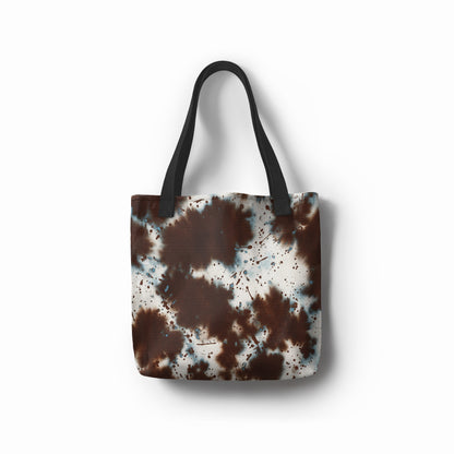 Stone Path Tote bag with brown and white abstract pattern on a white background. Order at TASHAU.