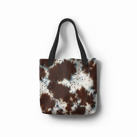 Stone Path Tote bag with brown and white abstract pattern on a white background. Order at TASHAU.