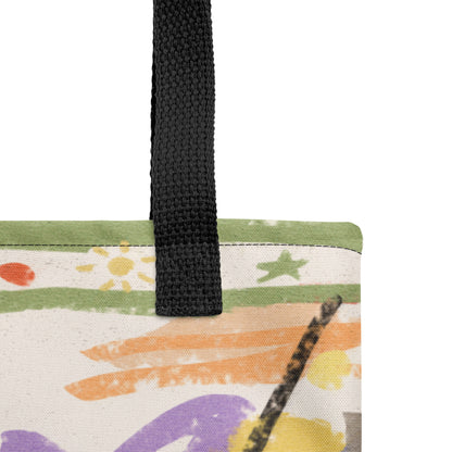 Colorful tote bag with playful floral abstract design – perfect for spring and summer looks.