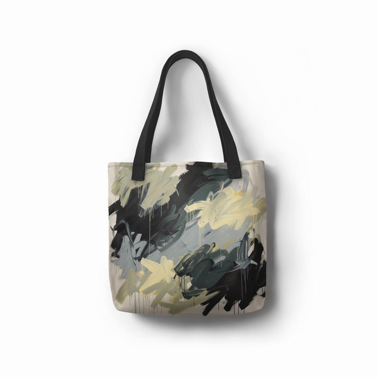 The TASHAU Star Brush tote bag, showcasing a neutral abstract art print with natural beige and black brush details.