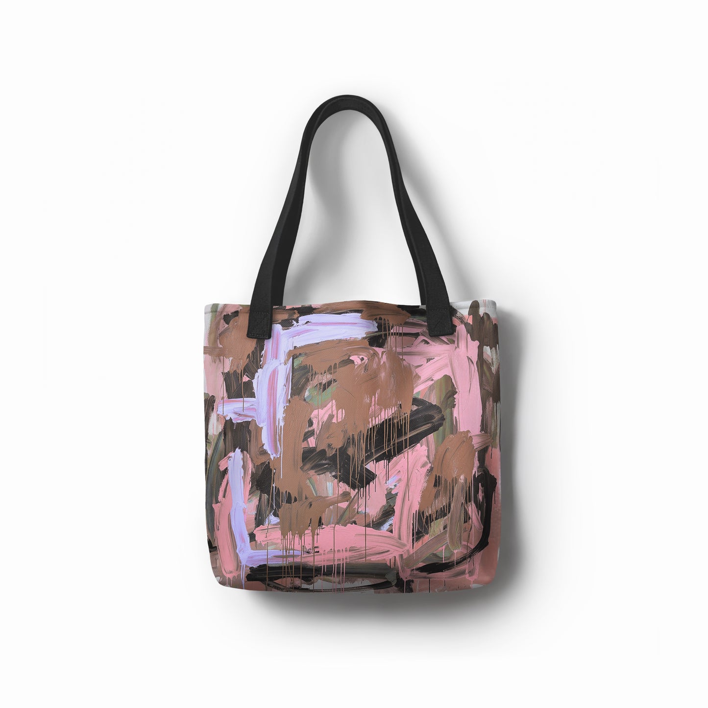 Artistic tote bag in earthy brown, blush pink, and lilac abstract brushstrokes – TASHAU shopper.